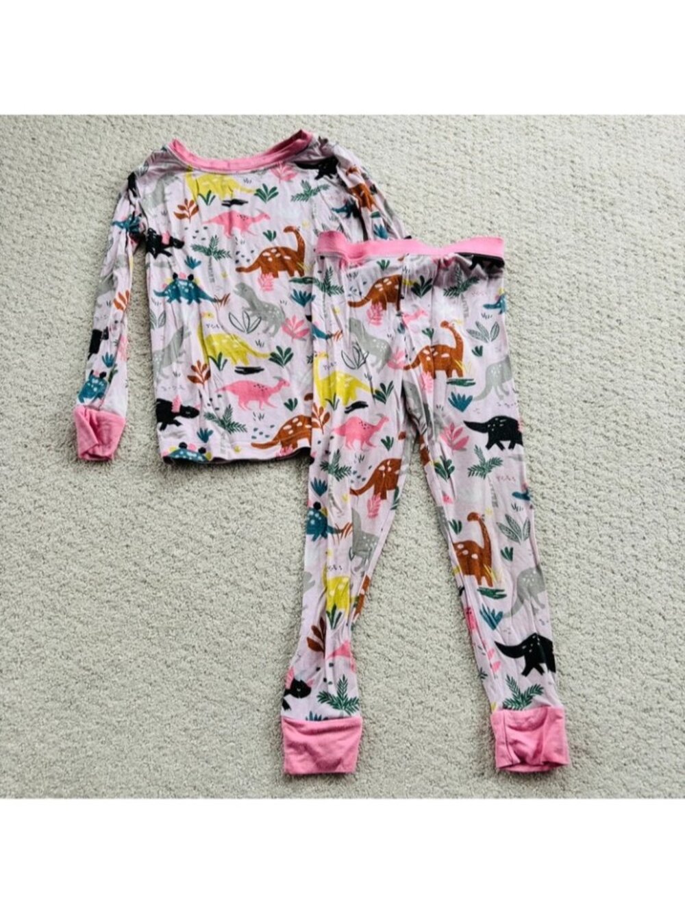 Little sleepies Jurassic jungle pink dinosaurs bamboo pajama set